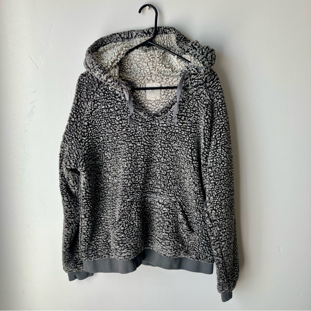 Thread Supply Faux Fur Pile Hooded Pullover COZY Women's L Dark Grey